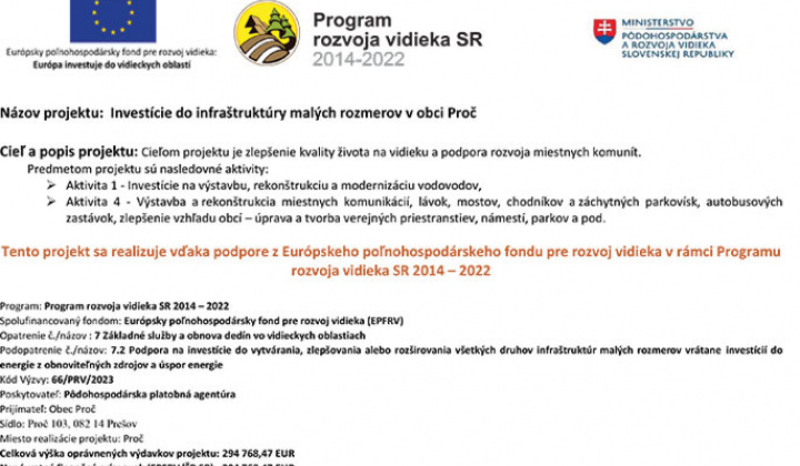 Fotka - Investície do infraštruktúry malých rozmerov v obci Proč